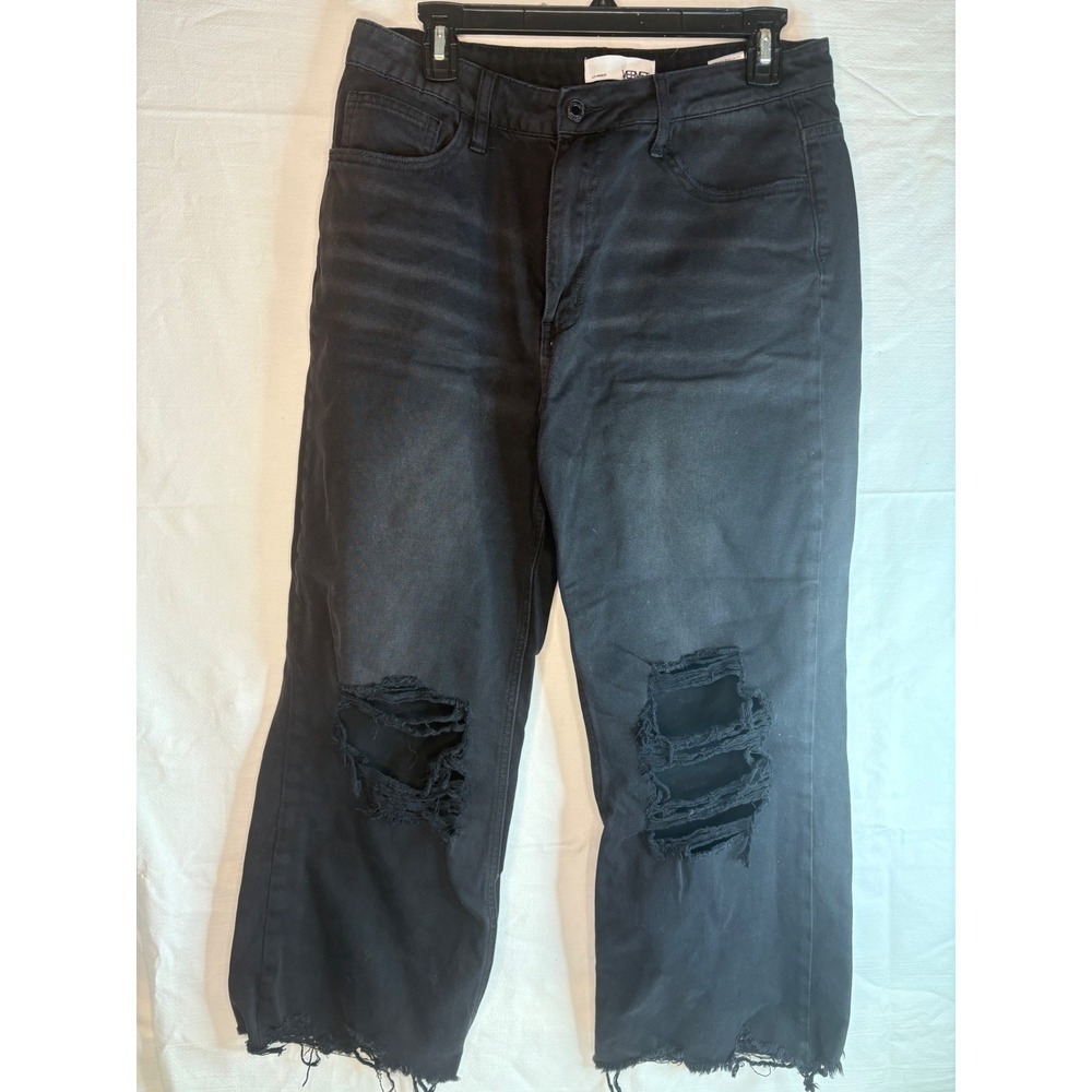 VERVET Women's Black Ripped Cropped Wide Leg Jeans‎ Size 30